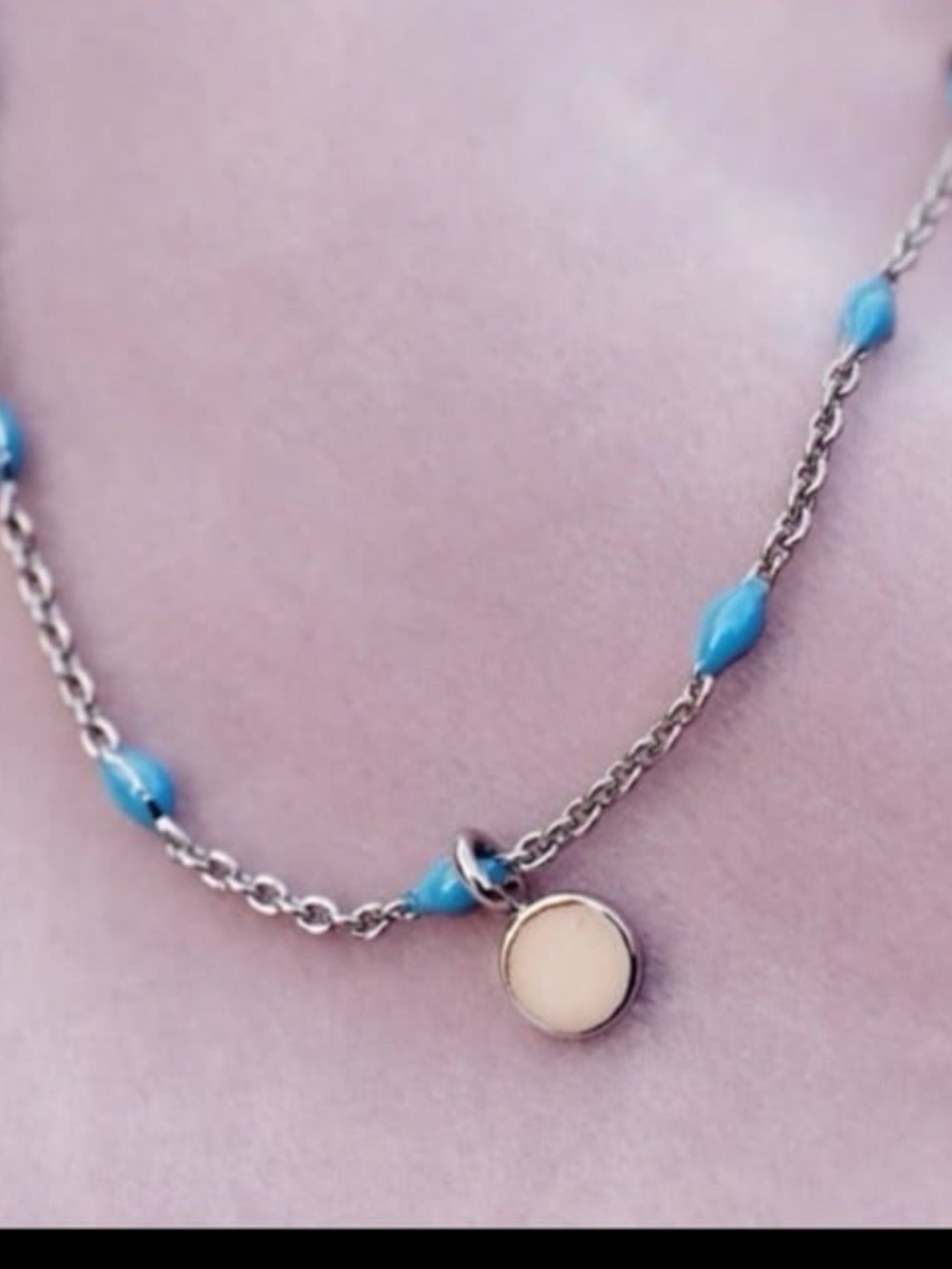 PURA VIDA Anklet Silver Coin Chain Blue Enamel Beads NEW $20